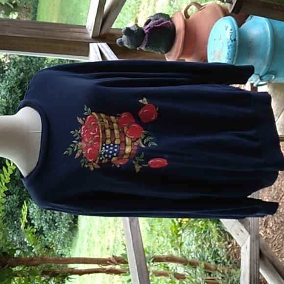 Vintage 1980s Blair basjet of apples patriotic 2XL sweatshirt - Picture 1 of 3